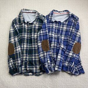 Lot x2 Blue Crush Plus Lumberjack Camp Flannel Plaid Button Up 3X Elbow Patch